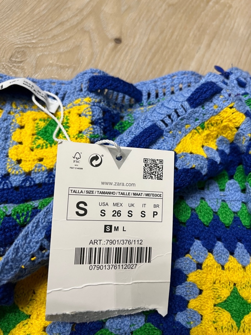 Zara High Waisted Crochet Shorts Blue Yellow Green Size Small NEW - Picture 5 of 9